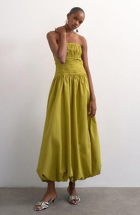Topshop Premium Strapless Bubble Hem Dress in Mgreen at Nordstrom, Size 16