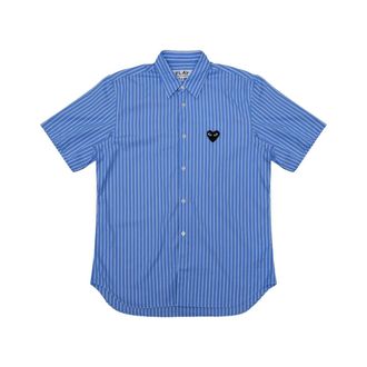 Comme Des Gar&ccedil;ons Striped Short Sleeve Shirt - Heren - Korte mouwen Overhemden - Blauw - XL - Katoen - Overhemden