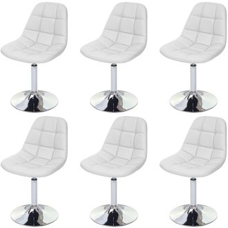 Hhg Hhg - Juego De 6 Sillas De Comedor 452, Silla Giratoria, Cromo, Polipiel Blanca