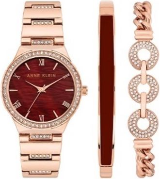 Anne Klein Quartz Red Dial Ladies Watch and Bracelet Set AK-4050BYST