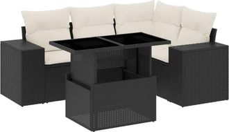 vidaXL Vidaxl - Set De Muebles De Jard&iacute;n 5 Pzas Y Cojines Rat&aacute;n Sint&eacute;tico Negro