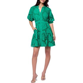 Ciebon Steph Floral Embroidered Puff Sleeve Minidress in Green at Nordstrom, Size X-Small