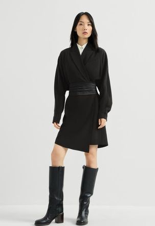 Brunello Cucinelli Silk and acetate cr&ecirc;pe cady tuxedo dress with monili in Black at Nordstrom, Size Medium
