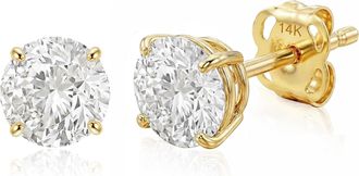 MAX + STONE 14k Gold Solitaire Round Earrings Studs Embellished with Swarovski Zirconia Various Sizes
