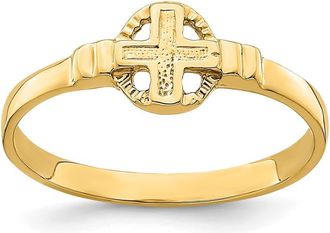 Diamond2Deal 14k Yellow Gold Polished Cross In Circle Ring