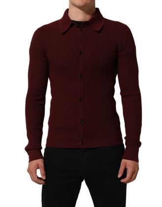 Dolce & Gabbana Mens Virgin Wool Ribbed Knit Cardigan Red Nylon