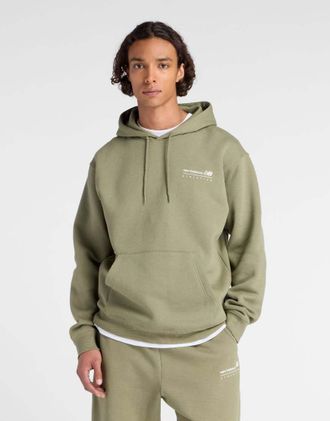 New Balance Felpa con cappuccio in pile verde oliva scuro con grafica lineare