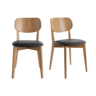 Miliboo Set De 2 Sillas Vintage De Roble Con Asiento Negro Lucia