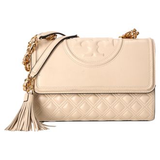 Tory Burch Tory Burch Pre-owned Womens Small Fleming Convertible Shoulder Bag in Beige Leather - One Size