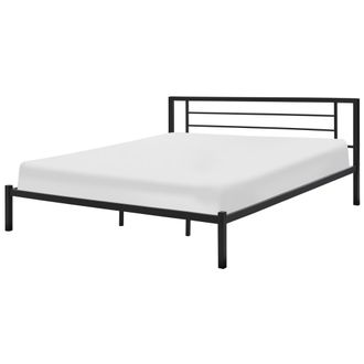 Beliani Cama De Metal Negro Estructura De L&aacute;minas Somier 180 X 200 Cm Cabecero Moderno Dormitorio Cusset