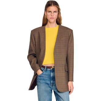 Sandro Oversized checked jacket in Ocher /Blue at Nordstrom, Size X-Small