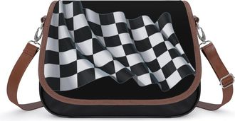 Generic Black And White Plaid Racing Flag Fashion Womens Crossbody Bags Novelty Handbag Shoulder Bag Purse