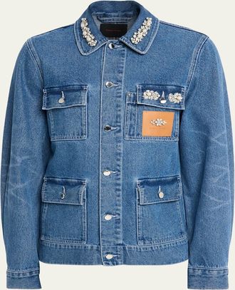 Simone Rocha Mens Embellished Washed Denim Jacket