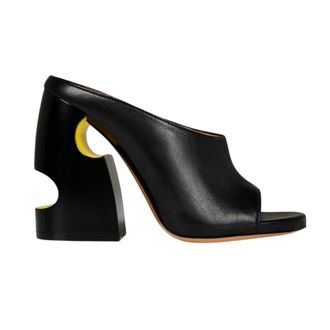 Off-white Off White Dames/Dames Uitgesneden Leren Hoge Blokhak Muiltjes (ZWART/GEEL)