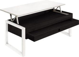 HOGAR 24 Mesa Centro Elevable Cajón Deslizante Madera Color Negro y Blanco