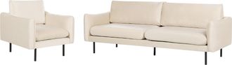Beliani Conjunto De Sala De Estar 3 Plazas Estilo Retro Moderno Sof&aacute; Y Sill&oacute;n De Terciopelo Beige Claro Patas Negras Vinterbro