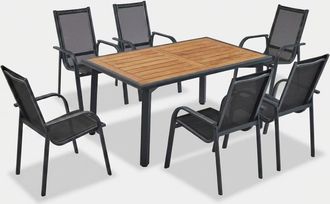 Emob Juego De Mesa Y Sillas De Jard&iacute;n Berl&iacute;n En Aluminio Y Madera