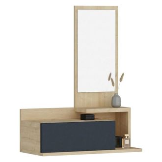 Dmora Mueble De Entrada Minerbe, Espejo Incluido, Un Caj&oacute;n, 3 Estantes, 60x31x90h Cm Roble Marr&oacute;n