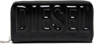 Diesel Long zip wallet in logo-embossed leather - Zip-Round Wallets - Man - Black