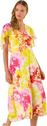 Roman Womens Abstract Printed Cape Dress - Pink - Size 16 UK