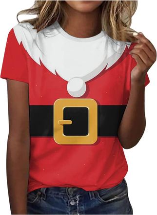 Generic Womens Christmas T Shirts Ladies Xmas t-Shirts Novelty Funny Holiday Tshirts Snowflake Santa Print Short Sleeves Casual Tunic Christmas Tops Loose Cre