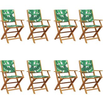 vidaXL Vidaxl - Sillas De Jard&iacute;n Reclinables 8 Uds Madera Maciza Y Tela Verde