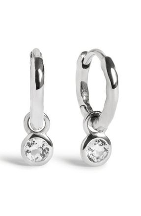 Monica Vinader Birthstone Huggie Hoop Earrings in Sterling Silver/white Topaz at Nordstrom