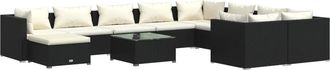 vidaXL Set De Muebles De Jard&iacute;n 11 Pzas Cojines Rat&aacute;n Sint&eacute;tico Negro Vidaxl