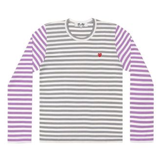 Comme Des Gar&ccedil;ons L/S Bi-Colour Striped Small Emblem T-Shirt Grey Purple AZ-T318-051-3