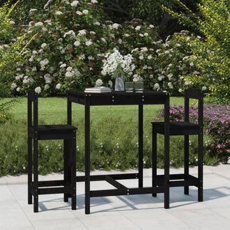 vidaXL Set De Mesa Y Taburetes Altos Jard&iacute;n 3 Pzas Madera Pino Negro Vidaxl