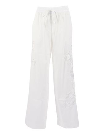 P.A.R.O.S.H. Wide Leg Embroidered Drawstring Straight-Leg Pants
