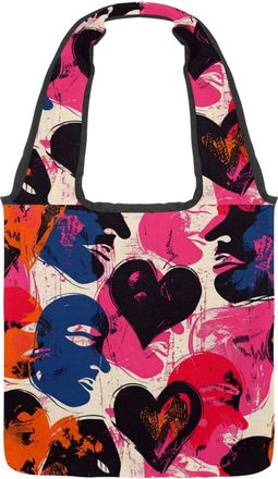Generic Watercolor Heart Print Reversible Canvas Shoulder Tote - Double-Sided Print, 12oz Cotton, 27cm Drop, Fold-Flat Bag for Travel, Shopping, Street Outing