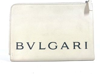 Bulgari Black White Leather Clutch Bag Pouch (Pre-Owned)