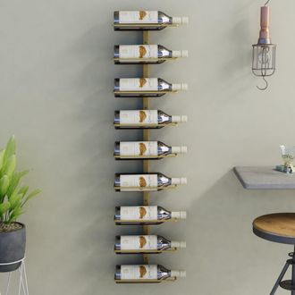 vidaXL Botellero De Pared Para 9 Botellas Hierro Dorado Vidaxl
