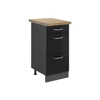 Vicco Mueble Bajo De Cocina R-line, Negro Brillo Intenso, 40 Cm Con Cajones, Et Roble Vicco