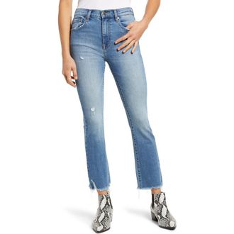 Pistola Denim Lennon High Waist Chew Hem Crop Bootcut Jeans in Med Blue at Nordstrom Rack, Size 32