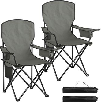 Woltu Woltu 2 Sillas De Camping Plegables Con Respaldo, Portavasos Y Bolsillo Lateral, Silla De Playa Para Exterior, Gris Ahumado