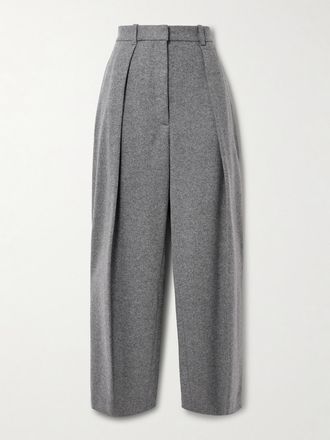 Victoria Beckham Pantaloni A Gamba Affusolata In Misto Lana E Cashmere Con Pinces - Grigio