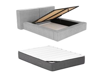 Vente-Unique Cama ba&uacute;l 200 x 200 cm - Terciopelo acanalado - Gris claro + Colch&oacute;n - TIMANO de Pascal Morabito