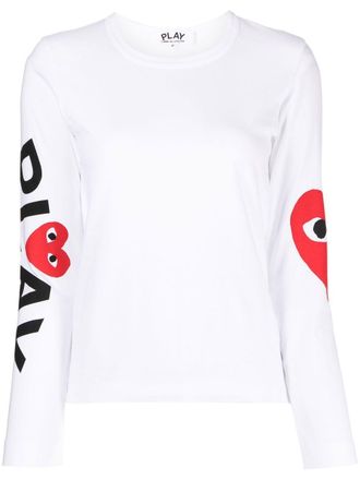 Comme Des Gar&ccedil;ons logo-print crew neck top - women - Cotton - M - White