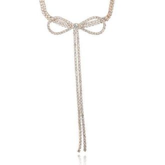 BCBGeneration Crystal Double Strand Bow Lariat Necklace in Gold at Nordstrom