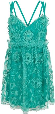 Alberta Ferretti Korte Jurk met Bloemmotief - Dames - Korte kleedjes - Blauw - M - Polyester - Kleedjes