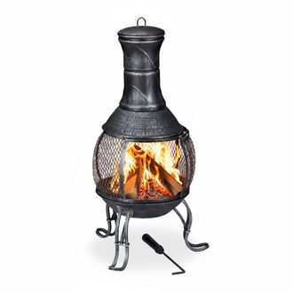 Relaxdays Relaxdays - Chimenea Jard&iacute;n, Brasero, Atizador, Rejilla Protectora, Chimenea Exterior, 89 Cm Altura, Terraza Y Patio, Gris