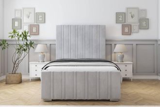 Sloomy Radcliffe Naples Bed Frame With 50 Upholstered Headboard in Silver | Size: King