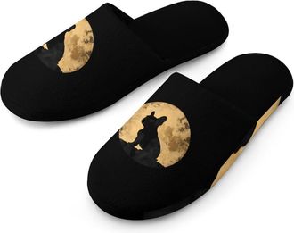 Generic French Bulldog with Moon Mens Cozy House Slippers Winter Warm Shoes with Anti-Slip Sole for Travel Indoor Outdoor