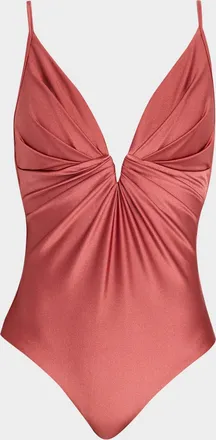 Zimmermann Solstice Tuck Plunge One-Piece Swimsuit