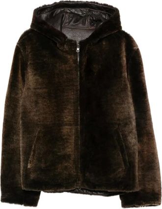 Salvatore Santoro Jassen, Heren, Bruin, L, Leer, Klassieke Hooded Zip Jas