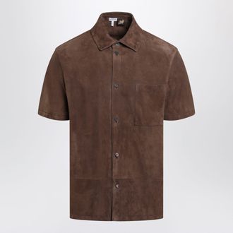 Loewe Short-sleeved shirt in dark brown suede goatskin