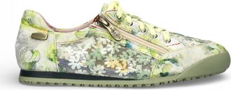 Laura Vita Womens Tivanao-05 Yellow Floral Leather Trainers Zip Sneaker Shoes