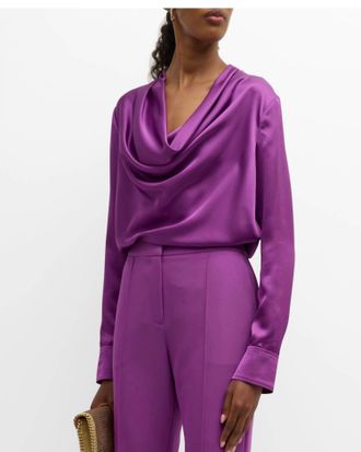 Milly Cowl Neck Blouse In Purple